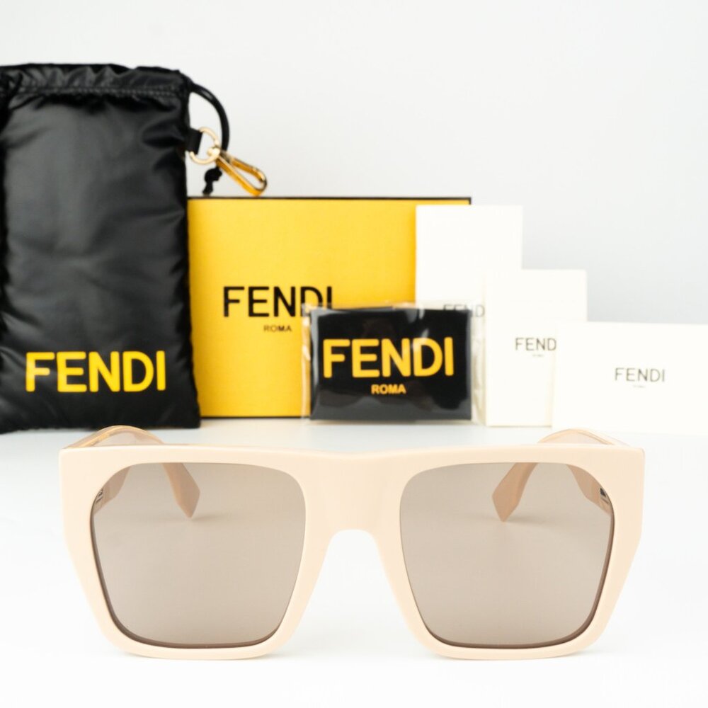 Fendi Men Sunglasses Khaki Brown Square FE40124I BAGUETTE 57E BRAND NEW